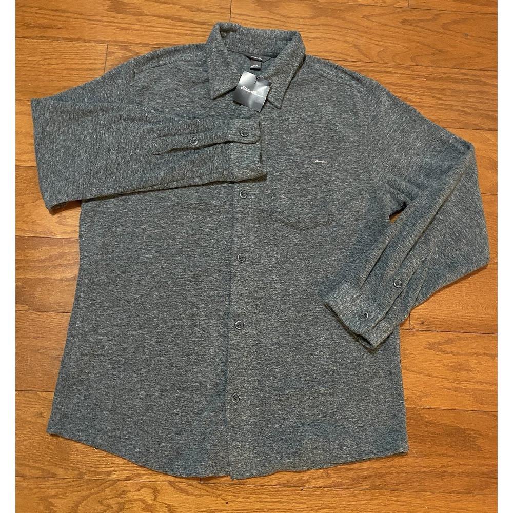 New Eddie Bauer Men's Shirt Button Up Sweater Fleece Size‎ Medium M Gray NWT $75